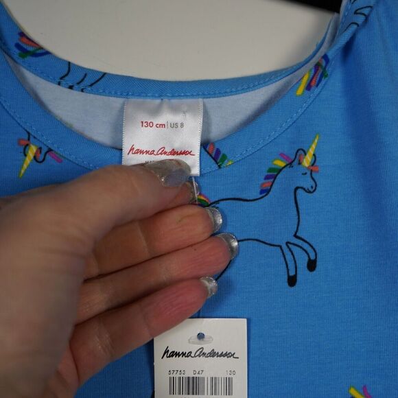 NWT Hanna Anderson Blue Unicorn Character Star Mesh Tulle Dress Size 130 /8 - Picture 2 of 6